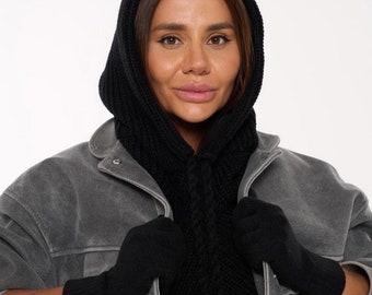 Scarf with hood, hood scarf, knit hooded scarf, knit hood scarf, crochet balaclava scarf, hood with scarf, hat with scarf
