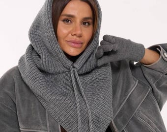 Wollen balaclava, knitted balaclava with ties, handmade wool balaclava, crochet hood