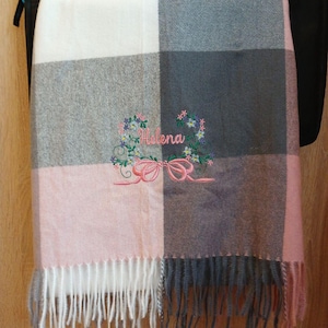 Personalised scarf, embroidered scarf, womens scarf with name, scarf for mum with heart, scarf women personal