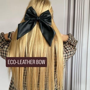 Big bow hair clip in faux leather, women&#39;s hair accessories, large hair barrette with bow, chiffon black bow barrette