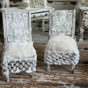 Wooden Dollhouse Chairs Set of 2 , miniature chair, Vintage dollhouse miniature , French Dollhouse Furniture, Shabby Chic Chairs, 1:12 chair
