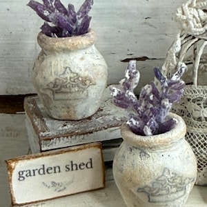 Miniature Lavender Crown Crock – French Cottage Lavender Pot – Vintage Inspired Stoneware Crock – Dollhouse Garden Decor – 1:12 Scale