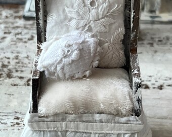 Dollhouse Arm Chair , shabby chic chair, cream dollhouse chair, artisan dollhouse, deconstructed dollhouse chair