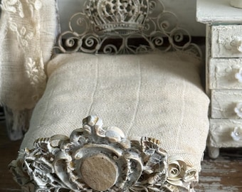 Vintage Metal Dollhouse Bed, Shabby Chic Miniature Bed, French Cottage Crown Bed, 1:12 Scale Furniture, Blissfull Minis