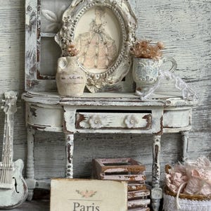 Miniature Hallway Table – Shabby Chic Dollhouse Furniture – Victorian Style Entry Console – 1:12 Scale Side table