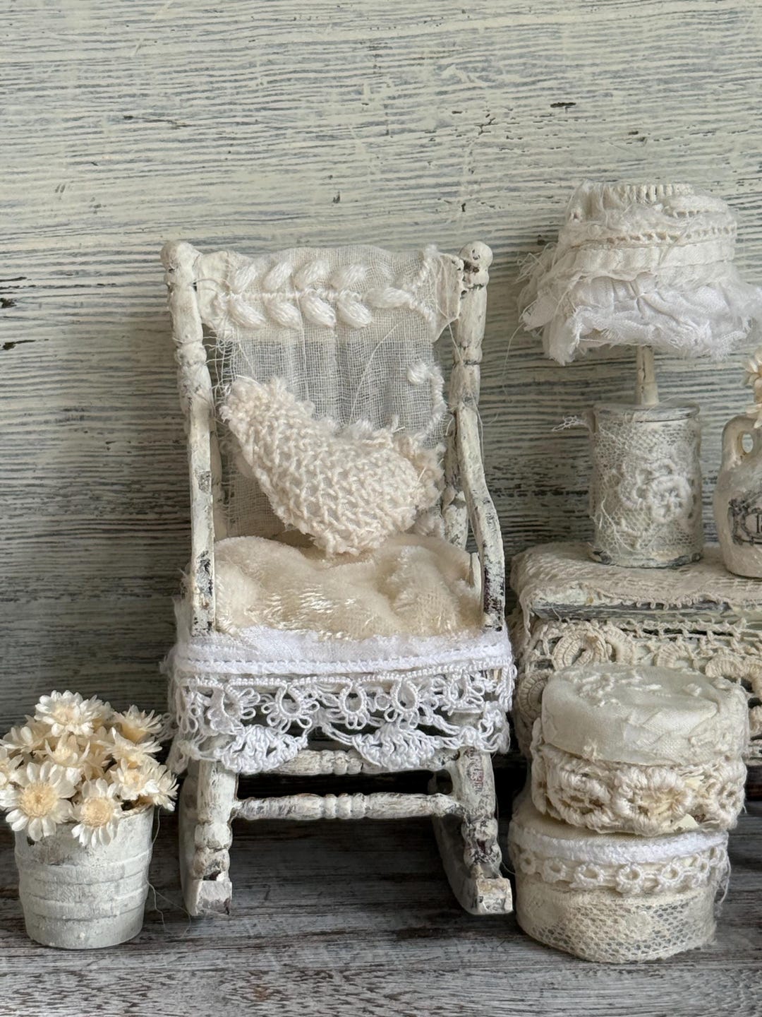 French Cottage Dollhouse Rocking Chair With Heart Pillow – Shabby Chic ...