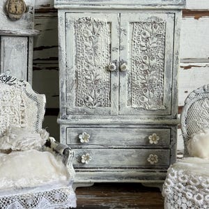 Dollhouse Hutch, Dollhouse Miniature Furniture, Dollhouse cabinet, wooden dollhouse armoire , Miniature hutch, french dollhouse,