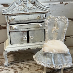 Vintage French Country Miniature Hutch for Dollhouse Display, 1:12 dollhouse cabinet