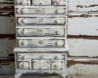 Miniature Queen Anne Dresser 1:12 Scale – Distressed French Cottage Dollhouse Furniture