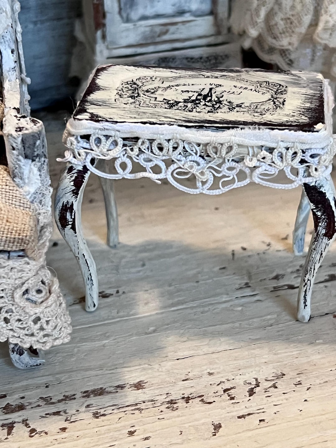 Miniature Side Table, Dollhouse End Table, Farmhouse Dollhouse ...