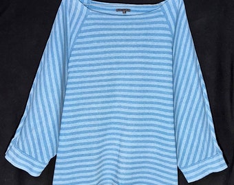 Oska Pullover Striped 3/4 Sleeve Pullunder Lagenlook Top blue cotton hemp organic vintage 00s