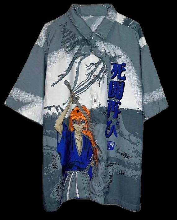 Vintage Rurouni Kenshin Shirt Buttons up Samurai X Anime Etsy
