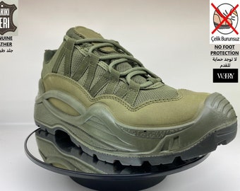 High Quality Green Genuine Nubuck Leather Tactical Trekking Outdoor Combat Non-Steel Orthopedic Polyurethane Sole Shoes Boots