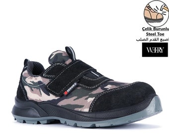 Sgr 511 S1 Black Camouflage Genuine Suede Leather And Textile Lightweight Comfortable Summer Steel Toe Sports Model Work Shoes