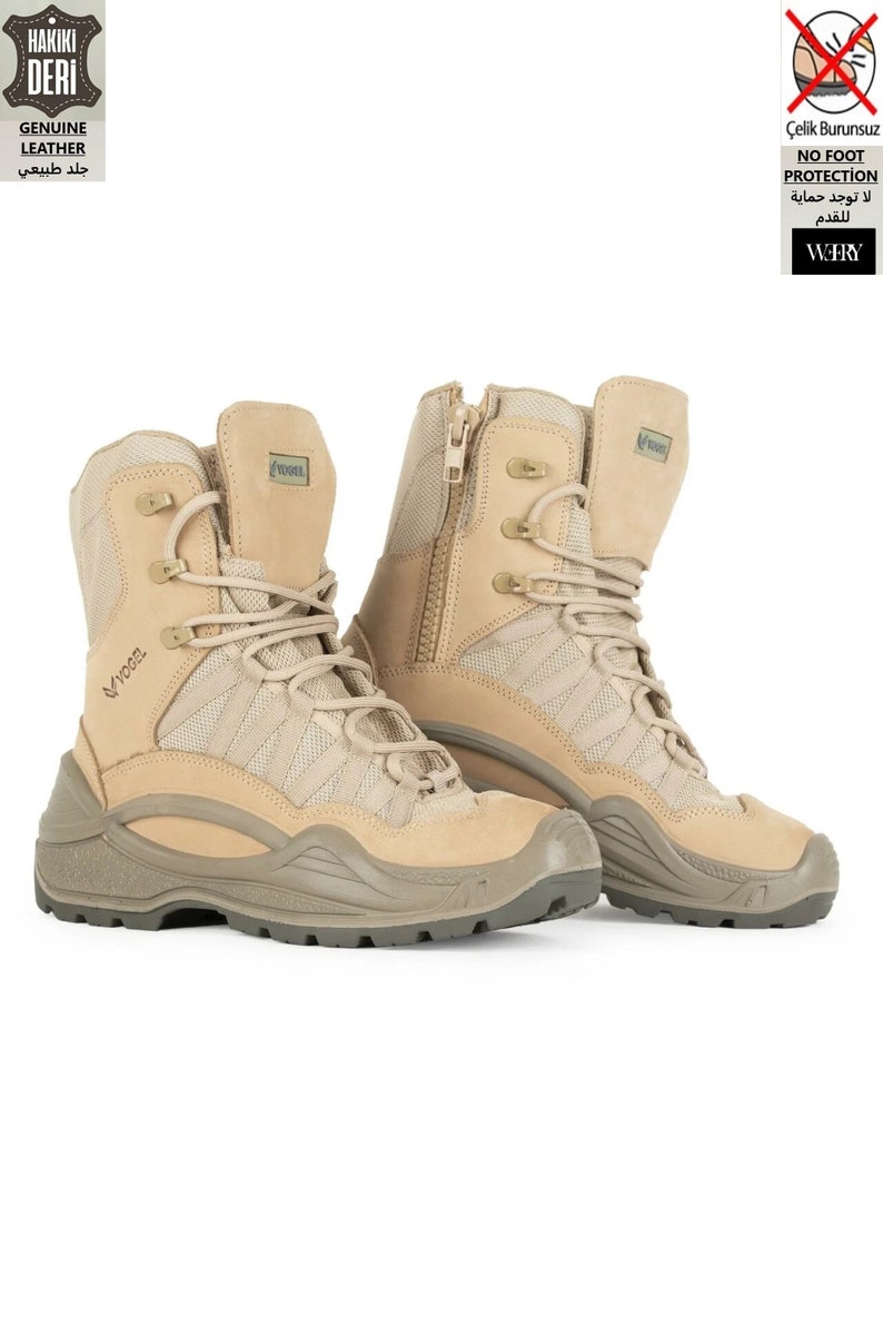 High Quality Beige Genuine Nubuck Leather Tactical Trekking Outdoor Combat Non-Steel Orthopedic Polyurethane Sole Boots Beige