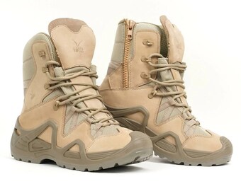 High Quality Beige Genuine Nubuck Leather Tactical Trekking Outdoor Combat Non-Steel Orthopedic Polyurethane Sole Boots