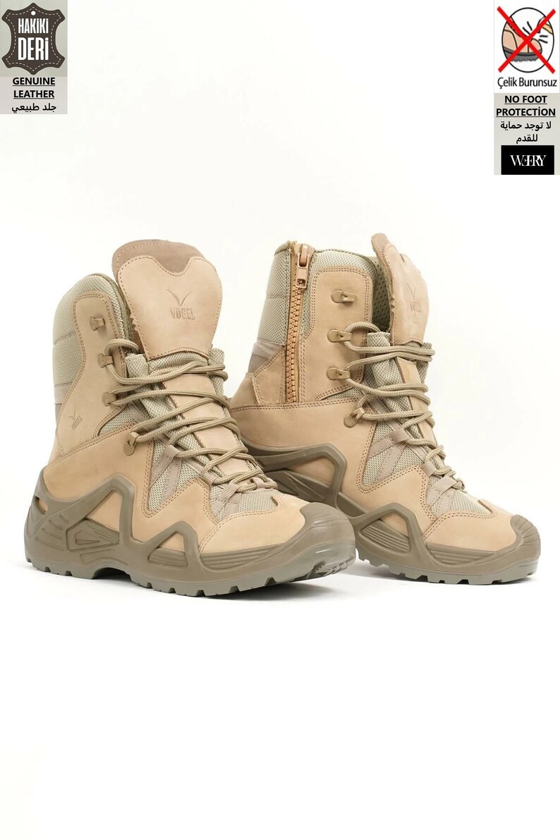 High Quality Beige Genuine Nubuck Leather Tactical Trekking Outdoor Combat Non-Steel Orthopedic Polyurethane Sole Boots White