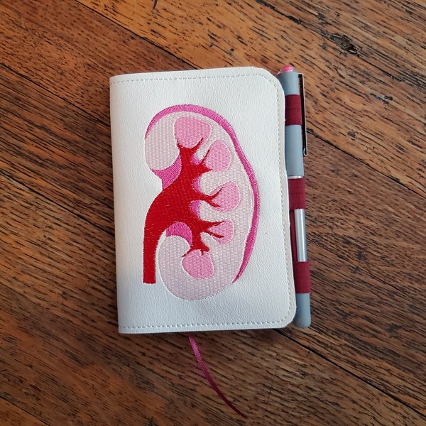 Anatomical Kidney Notebook Cover (with notebook). Embroidered Kidney for Mini Composition Book.