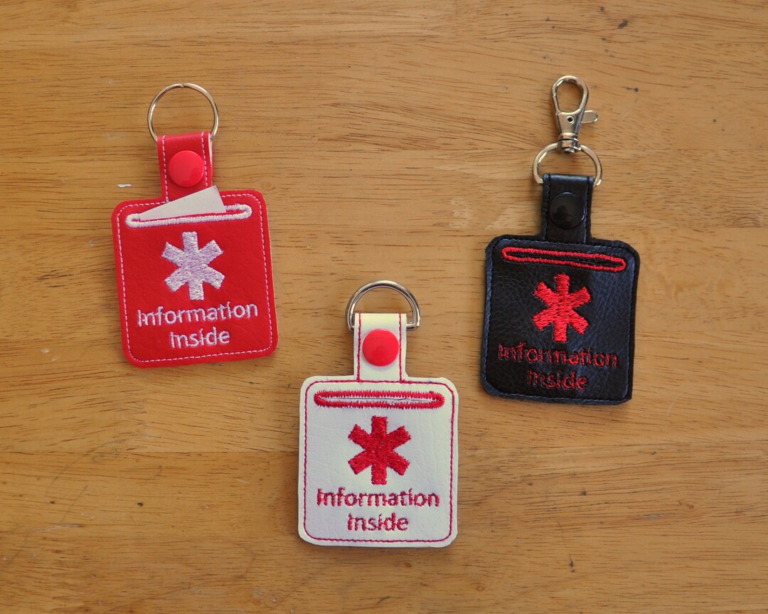 Medical Alert Keychain, Key Fob. Medical Information Inside. Details of