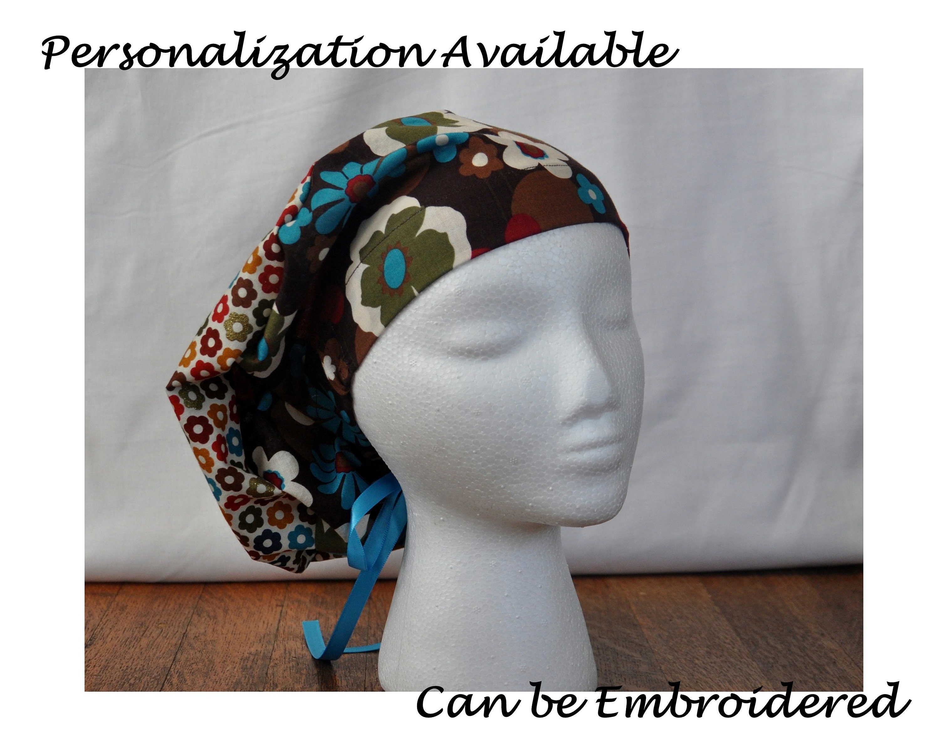 Custom Made Scrub Cap, Surgical Cap. Pixie/Ponytail Style. Covers lon…