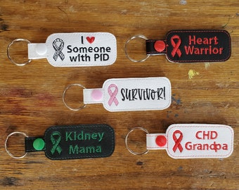 Awareness Ribbon Keychain - Personalized - Any color ribbon, your custom text. Custom made.