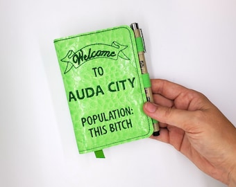 Auda City Notebook Cover (with notebook). Funny Gift, Stocking Stuffer