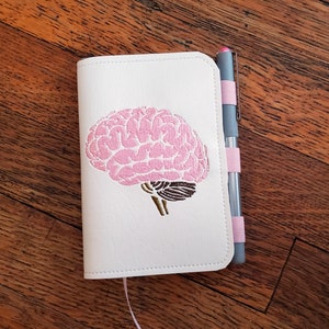 Anatomical Brain Notebook Cover (with notebook). Embroidered Brain for Mini Composition Book.
