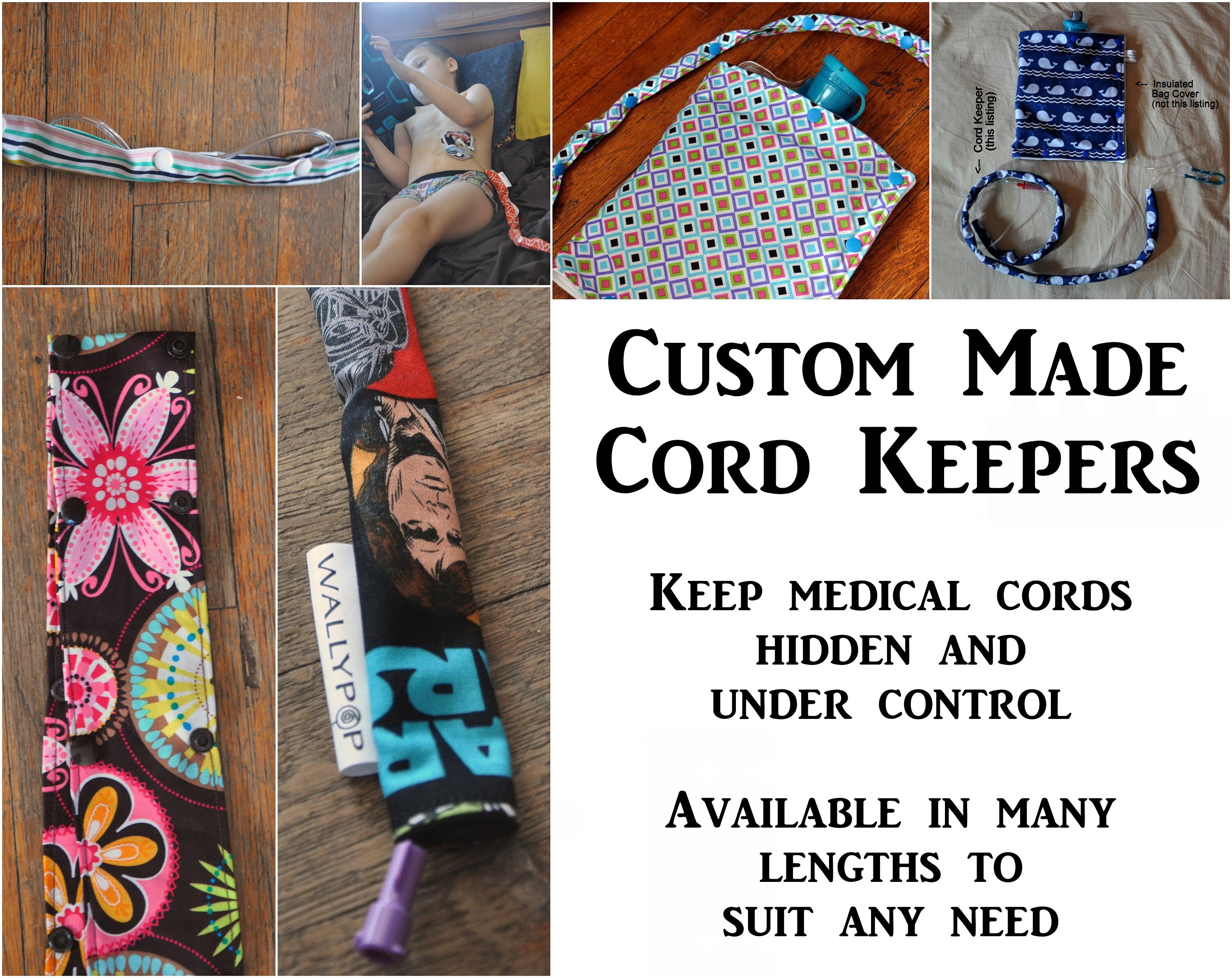 Custom made Cord Keepers for feeding tubes, IV lines, oxygen tubing, …
