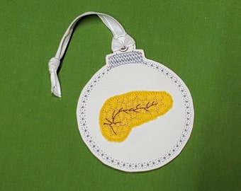 Pancreas Embroidered Christmas Ornament - Great gift for doctors, students, patients. Diabetes, Cancer.