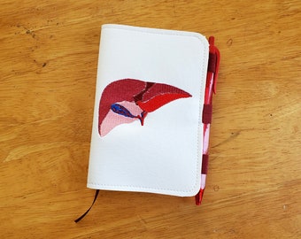 Anatomical Liver Notebook Cover (with notebook). Embroidered Liver for Mini Composition Book.