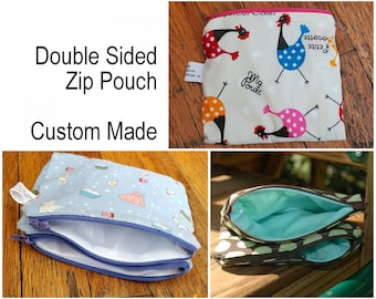 Two-Sided Waterproof Zip Pouch - so many uses. Custom Made