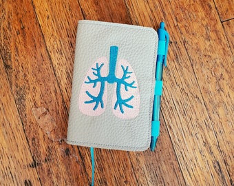 Anatomical Lungs Notebook Cover (with notebook). Embroidered Lungs for Mini Composition Book.