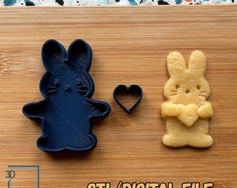 Descarga el archivo digital STL del cortador de galletas "Conejo abrazando un corazón".