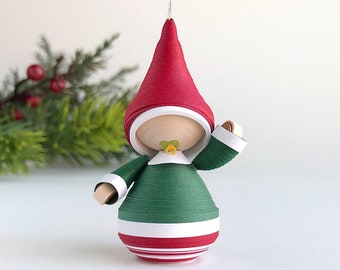 Keepsake baby ornament in festive holiday colors. A unique, handmade gift for new parents Can be personalized! Ready to ship