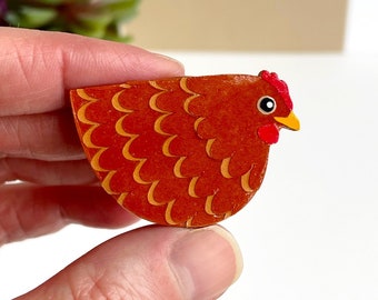 Little red hen magnet handmade from cut paper, NH Red chicken gift, small gift