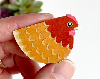 Brown chicken magnet handmade from cut paper, little Isa Brown chicken gift