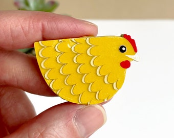 Golden yellow Chicken magnet handmade from cut paper, orpington chicken gift