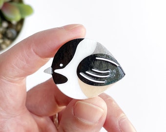 Chickadee magnet handmade from cut paper, bird decor for fridge and happy office spaces