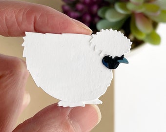 White Silkie Chicken magnet handmade from cut paper, white silkie chicken gift