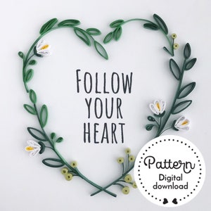 Heart Wreath Quilling Pattern digital download, quilled heart wall art, Instant Download PDF Quilling Pattern, DIY Heart Quilling pattern