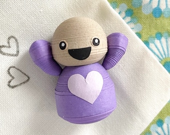 Little paper pal in PURPLE, happy little desk buddy, handmade figurine