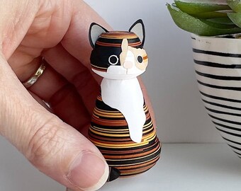 Little calico cat miniature gift as figurine or ornament, MADE TO ORDER cat memorial