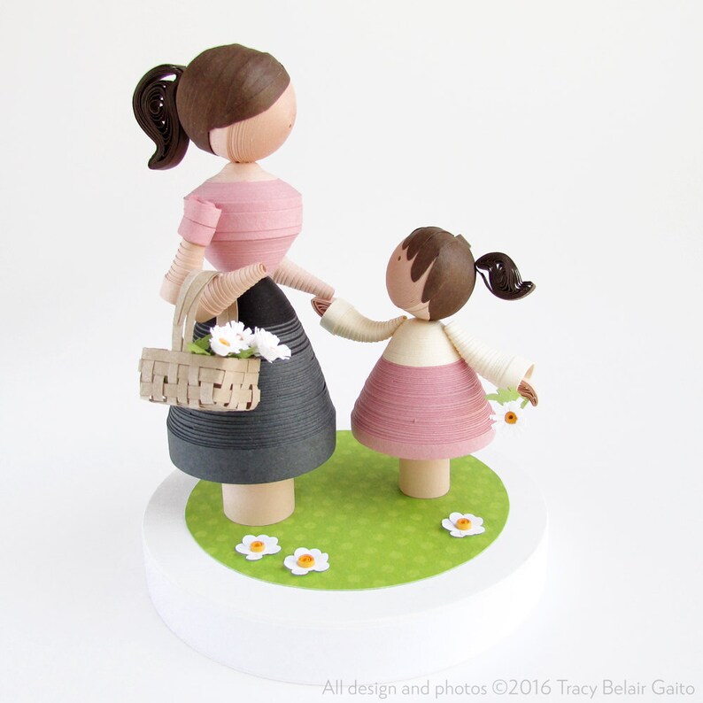 Mother and Daughter figurines Quilled paper art girls room Etsy
