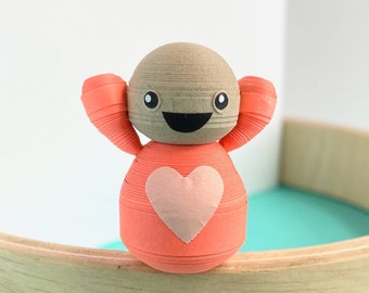 Little paper pal in CORAL, happy little desk buddy, handmade figurine