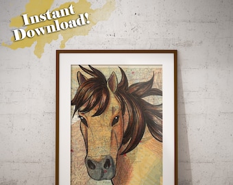 Printable Wall Art, Horse Art, Horse Print, Chincoteague Pony, Beautiful Horse Art, Digital Download Wall Art