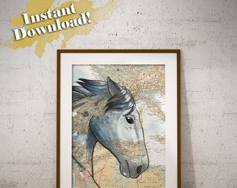 Arte de pared imprimible, arte del caballo, impresión del caballo, caballo de Percheron, arte del caballo hermoso, arte de la pared de la descarga digital