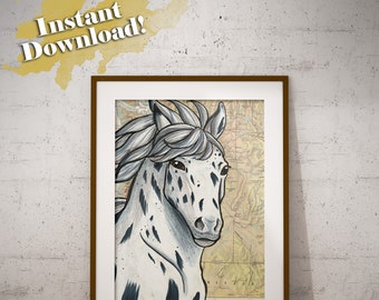 Printable Wall Art, Horse Art, Horse Print, White Appaloosa Horse, Beautiful Horse Art, Digital Download Wall Art