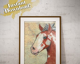 Printable Wall Art, Horse Art, Horse Print, Paint Horse, Beautiful Horse Art, Digital Download Wall Art