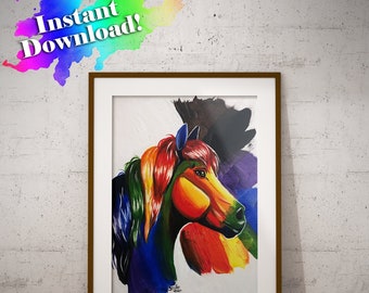 Printable Wall Art, Horse Art, Horse Print, Rainbow Pride Horse, Beautiful Horse Art, Digital Download Wall Art