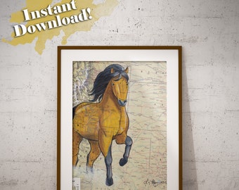 Printable Wall Art, Horse Art, Horse Print, Mustang Horse, Beautiful Horse Art, Digital Download Wall Art